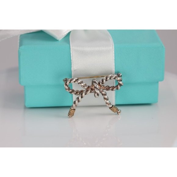 Tiffany & Co. Jewelry - TIFFANY & Co. Sterling Silver & 18K Yellow Gold Twisted Rope Bow Pin Brooch